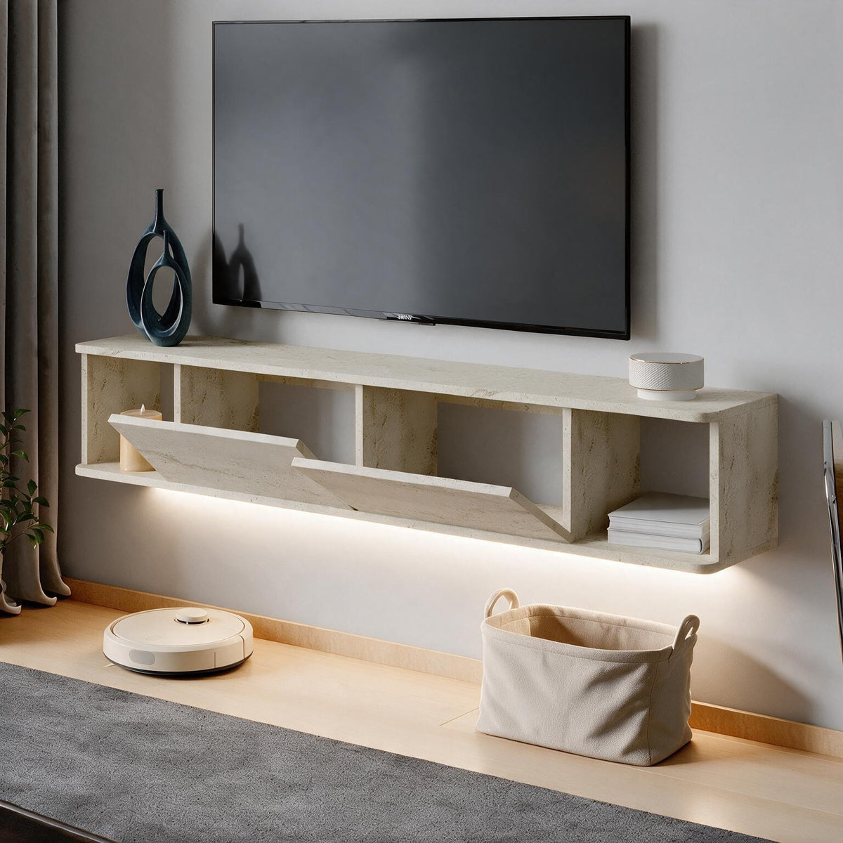 Έπιπλο Τηλεόρασης 160 × 29 × 29 Τραβερτίνη 382NRC3238