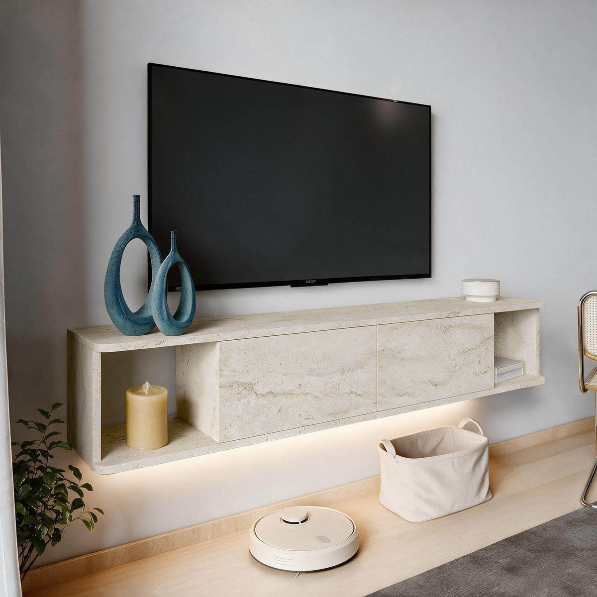 Έπιπλο Τηλεόρασης 160 × 29 × 29 Τραβερτίνη 382NRC3238