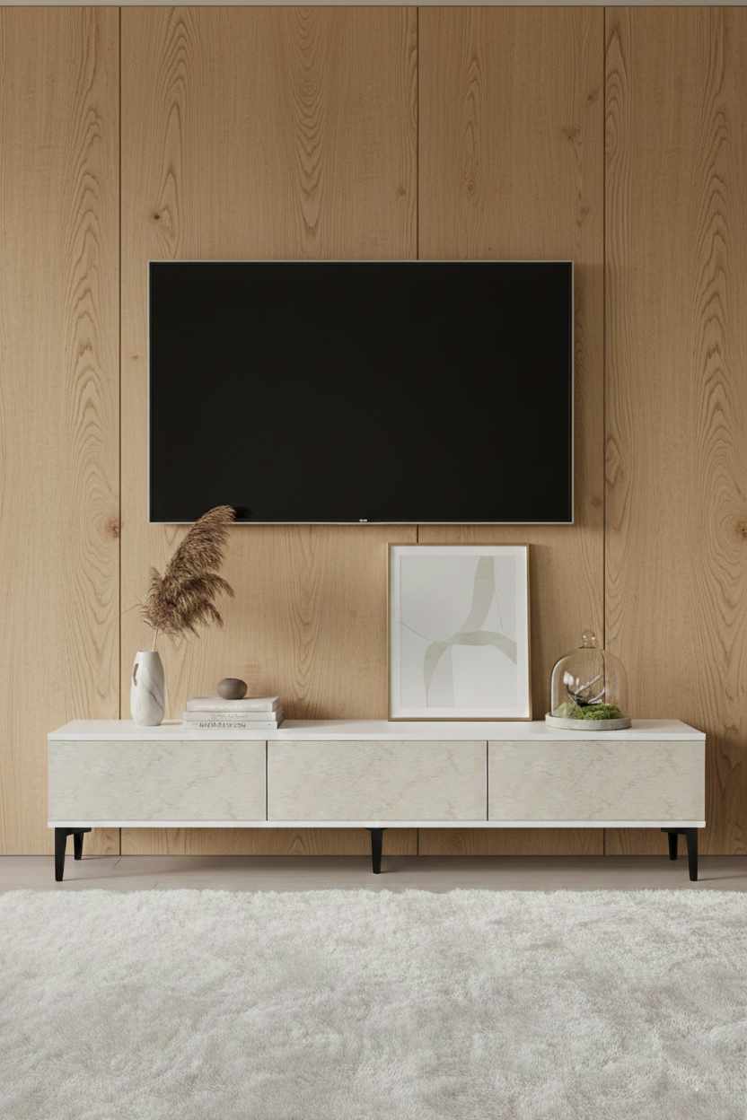 Έπιπλο Τηλεόρασης 180 × 40,5 × 30 Λευκό / Τραβερτίνη 392STN1205