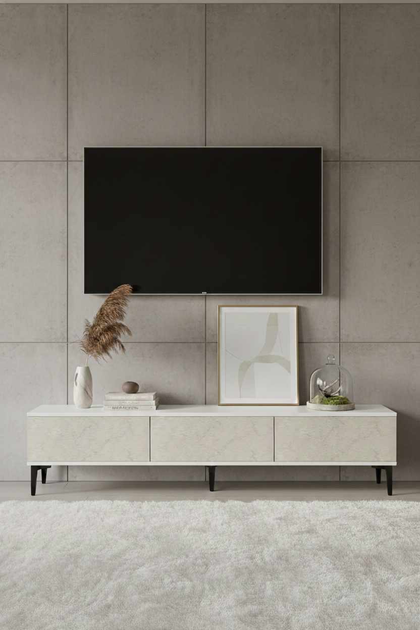 Έπιπλο Τηλεόρασης 180 × 40,5 × 30 Λευκό / Τραβερτίνη 392STN1205