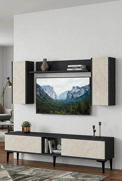Σύνθεση Τηλεόρασης 150 × 40,5 × 30 Ανθρακί / Τραβερτίνη 392STN1207