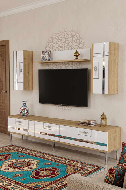 Σύνθεση Τηλεόρασης 180 × 41 × 30 Δρυς Σαπφείρ / Λευκό / Ασημί 392STN1221