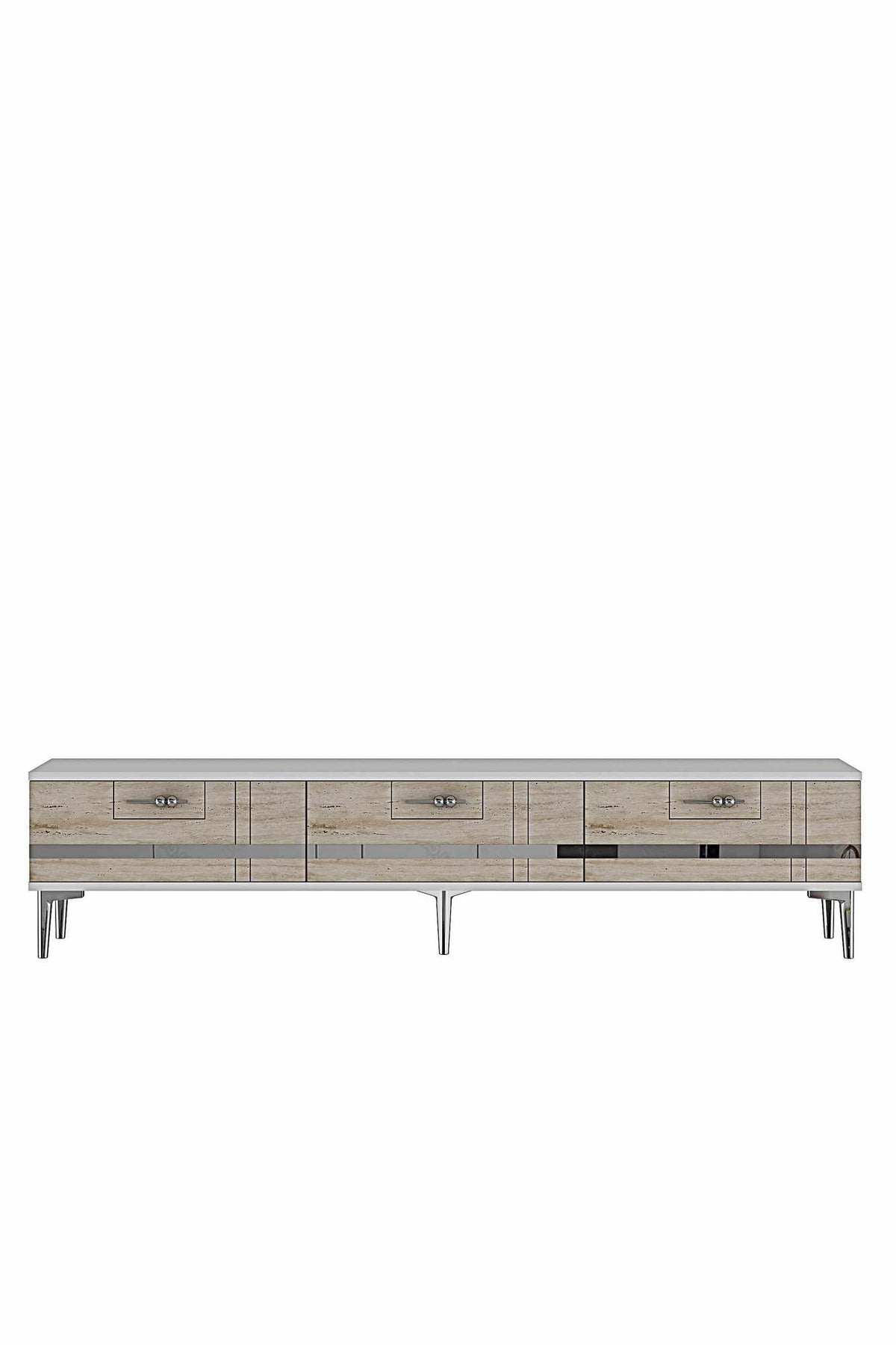 Έπιπλο Τηλεόρασης 180 × 41 × 30 Λευκό / Τραβερτίνη / Ασημί 392STN1235
