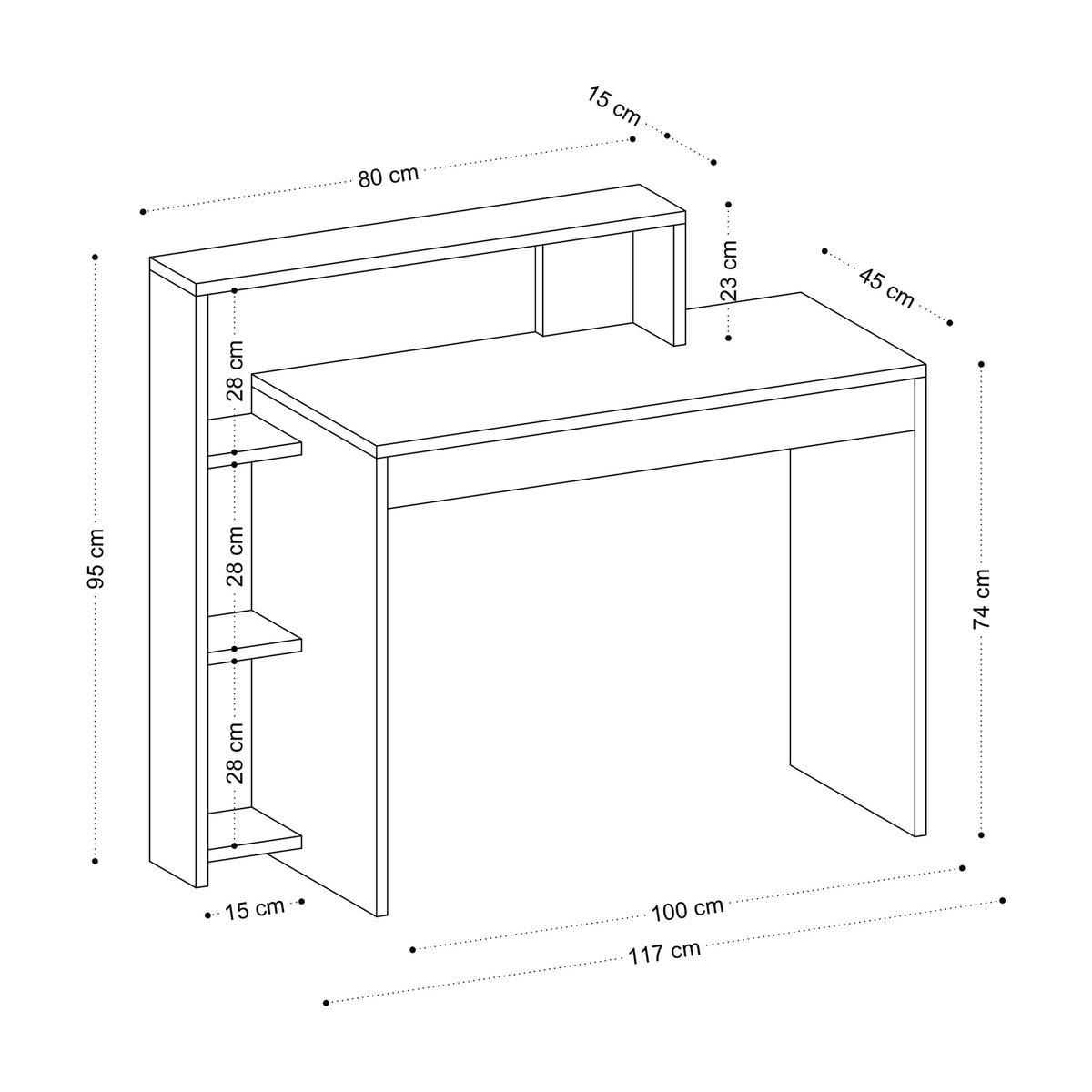 Γραφείο Υπολογιστή και Μελέτης 95x117x45 εκ. Λευκό | 393MRD1303
