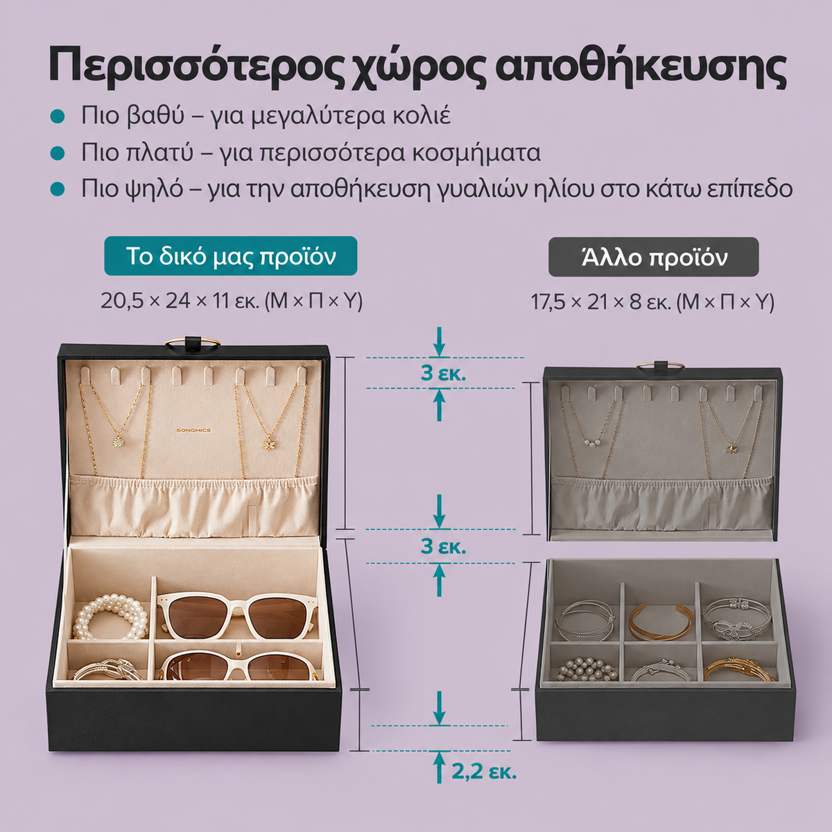 Κοσμηματοθήκη με  Ρυθμιζόμενες Θήκες & Βελούδινη Επένδυση – Μαύρο/Χρυσό 24×20×11 εκ.   B-34JBC165B01