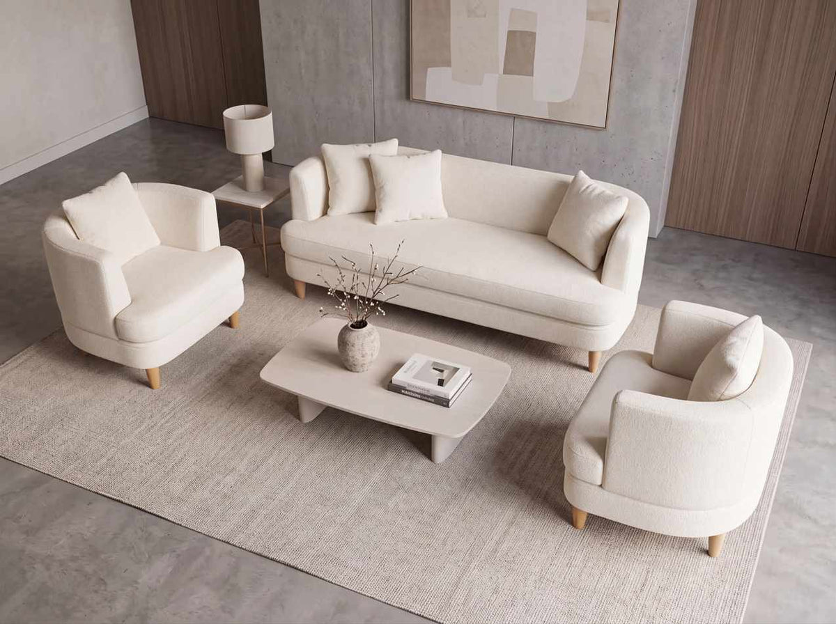 Σετ Πολυθρόνας Μπερζέρας και Διθέσιου Καναπέ 3 Τεμαχίων Λευκό 403SDR1106