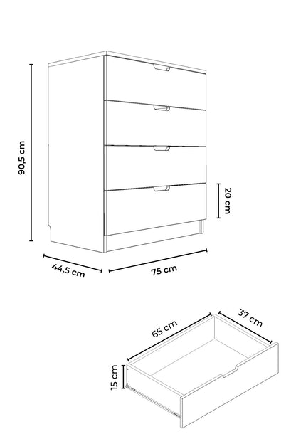 Συρταριέρα 75x90.5x44.5 εκ Λευκό 462MSR1205