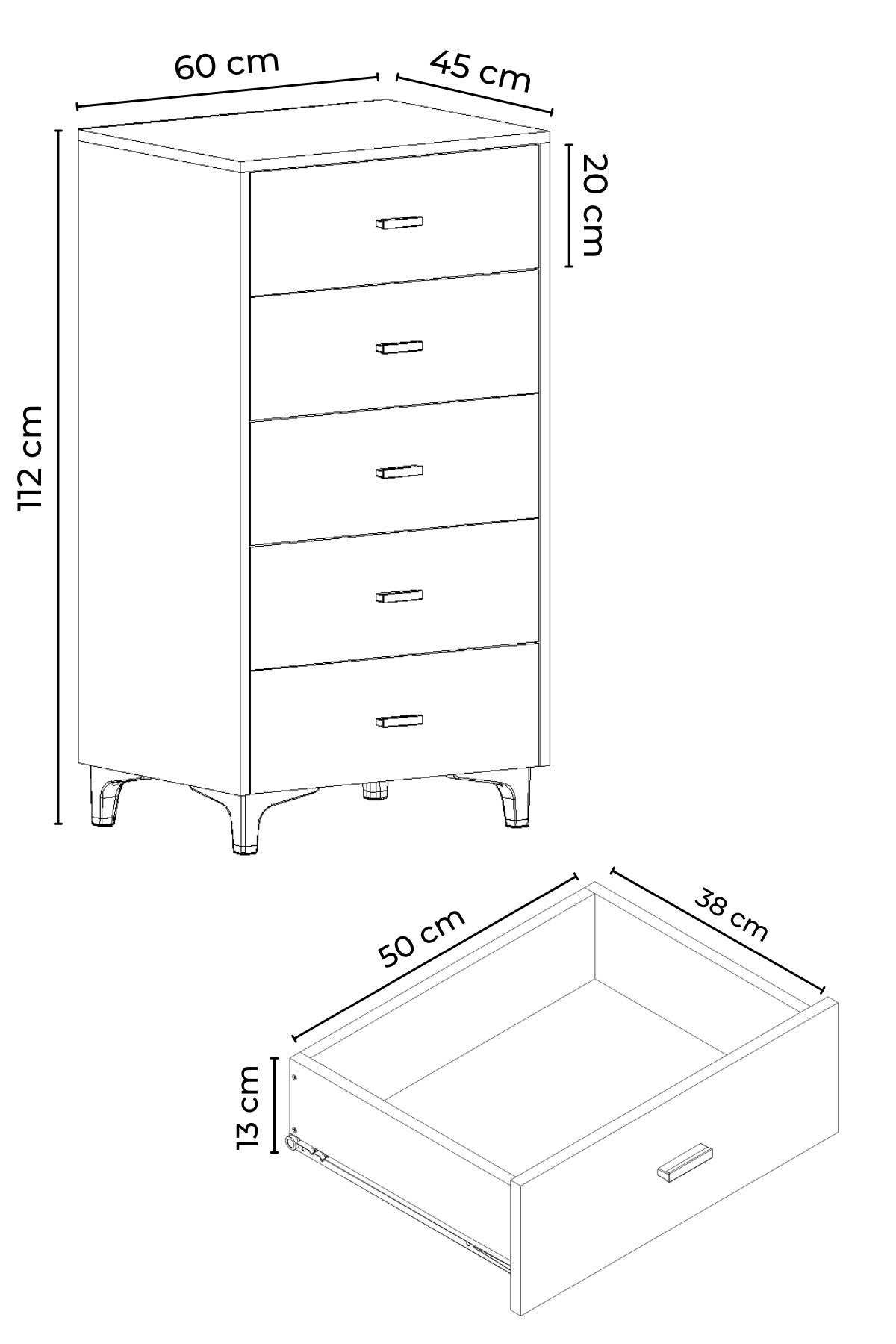 Συρταριέρα 60x112x45 εκ Ανθρακί 462MSR1208