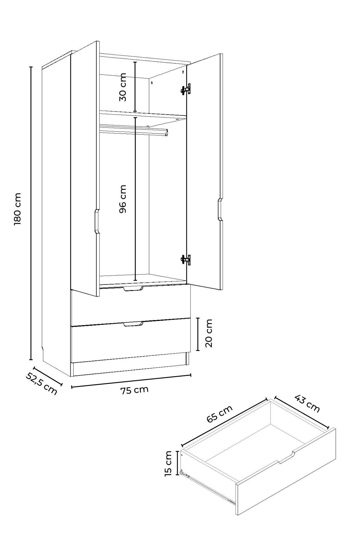 Ντουλάπα 75x180x52.5 εκ Sonomo Oak White 462MSR1802