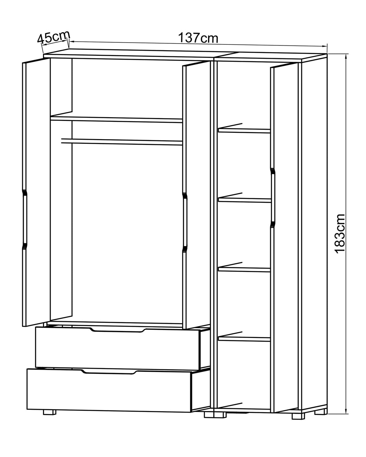 Ντουλάπα 137x183x45 εκ Sapphire Oak White 469ORN1119