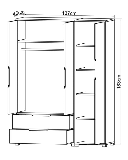 Ντουλάπα 137x183x45 εκ Sapphire Oak White 469ORN1119