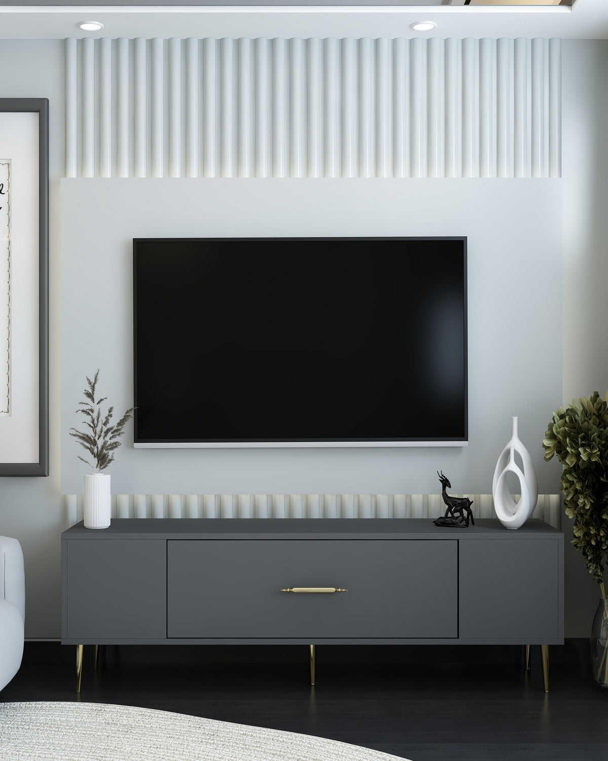Έπιπλο Τηλεόρασης TV Βάση Σύνθεση Ανθρακί Χρυσό | 475OLV1161