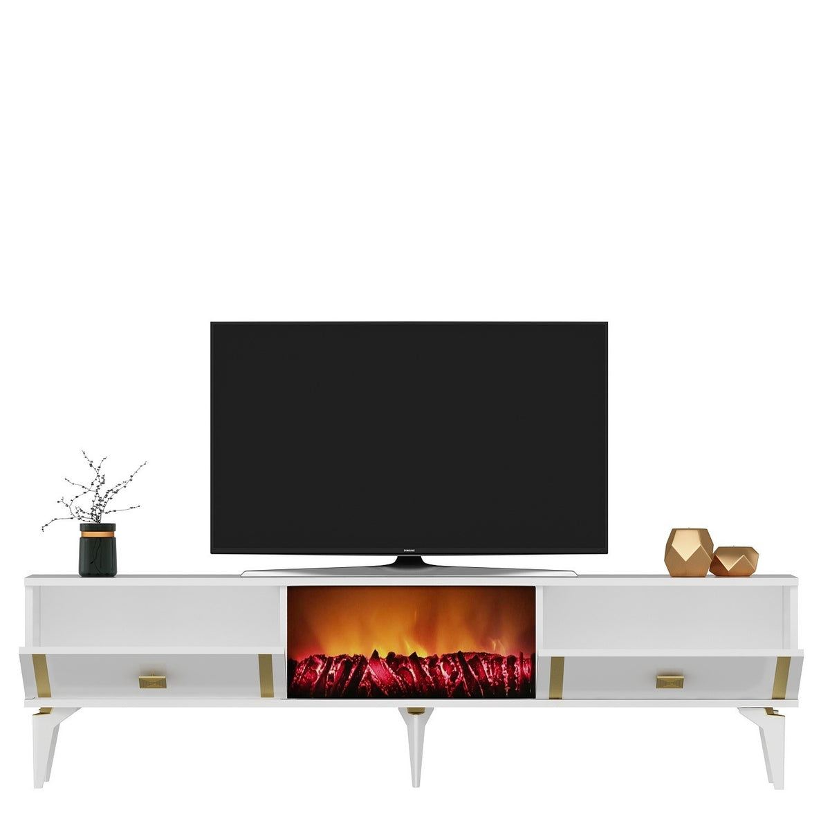 Έπιπλο Τηλεόρασης TV Βάση Σύνθεση Λευκό Χρυσό | 475OLV2667
