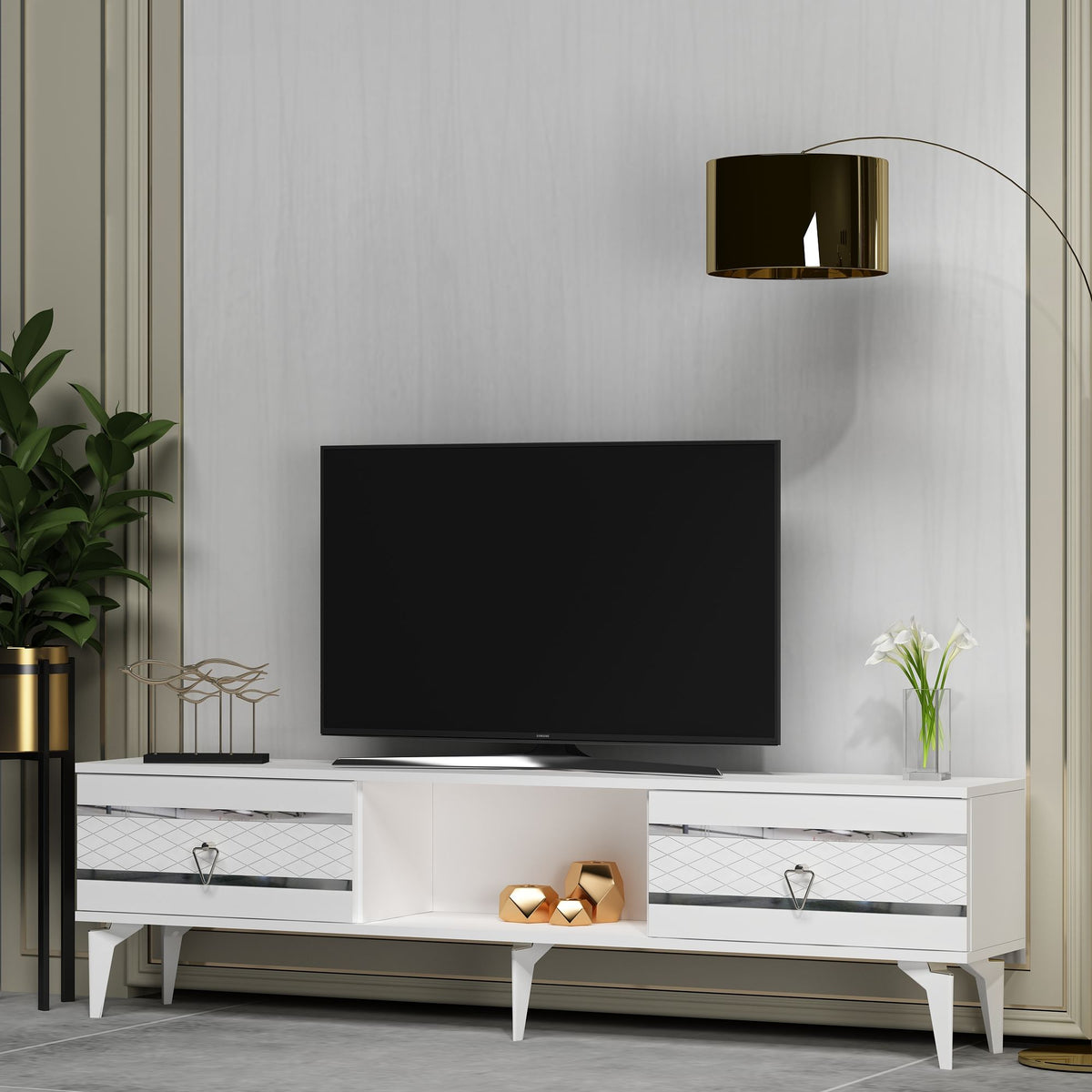 Έπιπλο Τηλεόρασης TV Βάση Σύνθεση Λευκό Silver | 475OLV2916