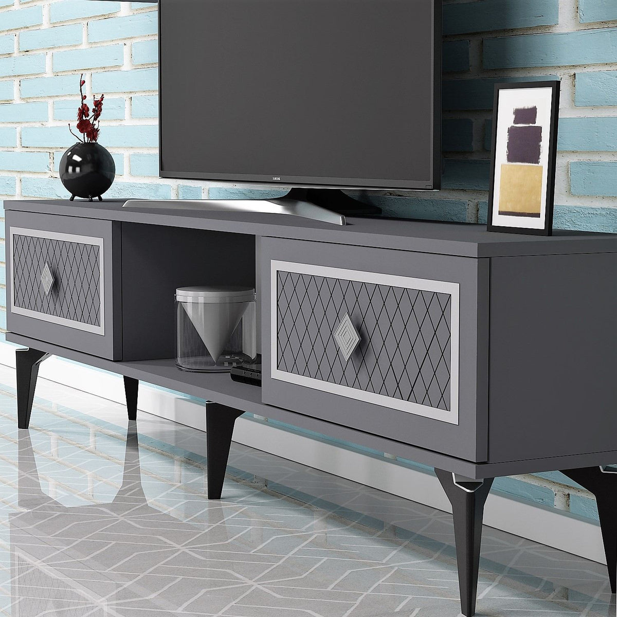 Έπιπλο Τηλεόρασης TV Βάση Σύνθεση Ανθρακί Silver | 475OLV2924