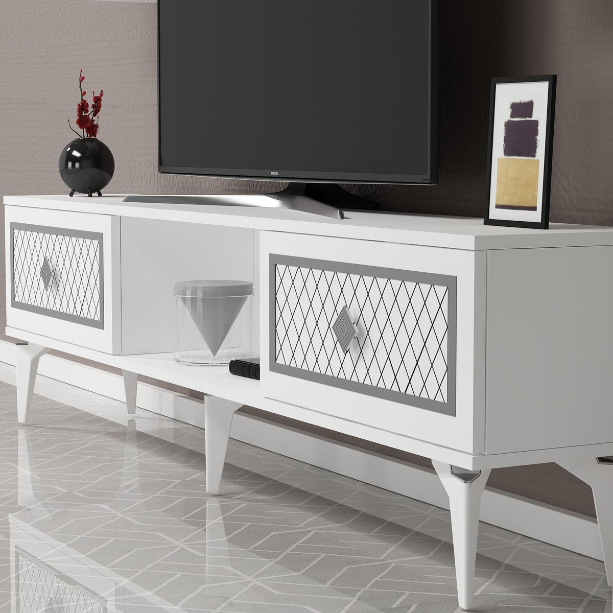 Έπιπλο Τηλεόρασης TV Βάση Σύνθεση Λευκό Silver | 475OLV2926