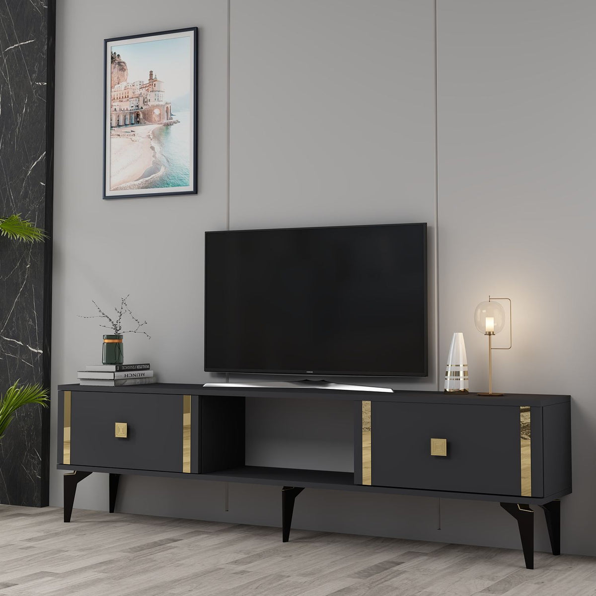 Έπιπλο Τηλεόρασης TV Βάση Σύνθεση Ανθρακί Χρυσό | 475OLV2931