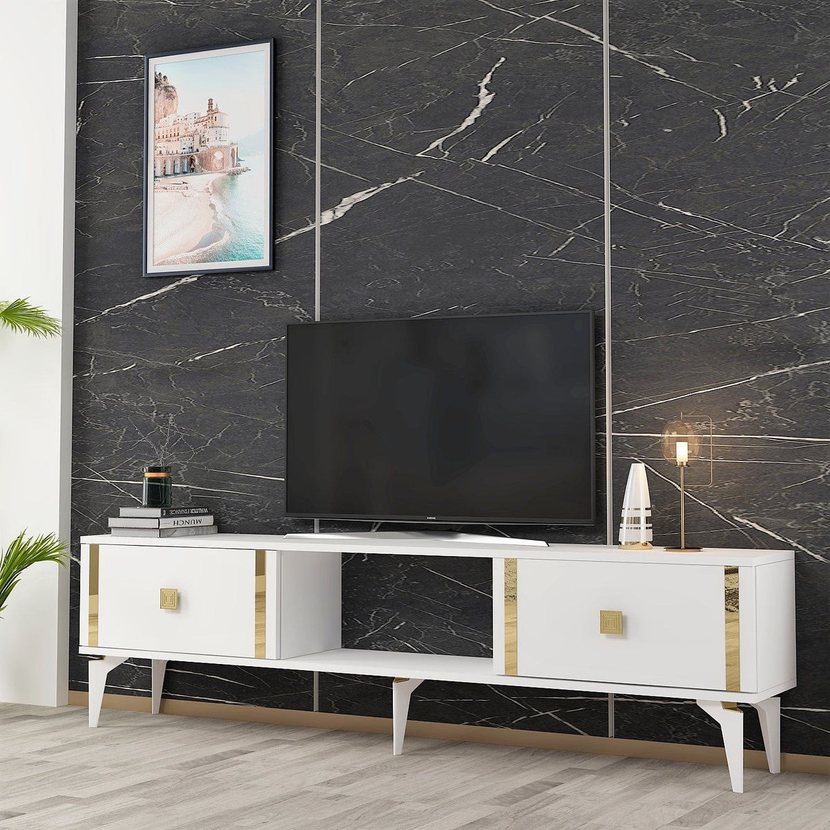 Έπιπλο Τηλεόρασης TV Βάση Σύνθεση Λευκό Χρυσό | 475OLV2933