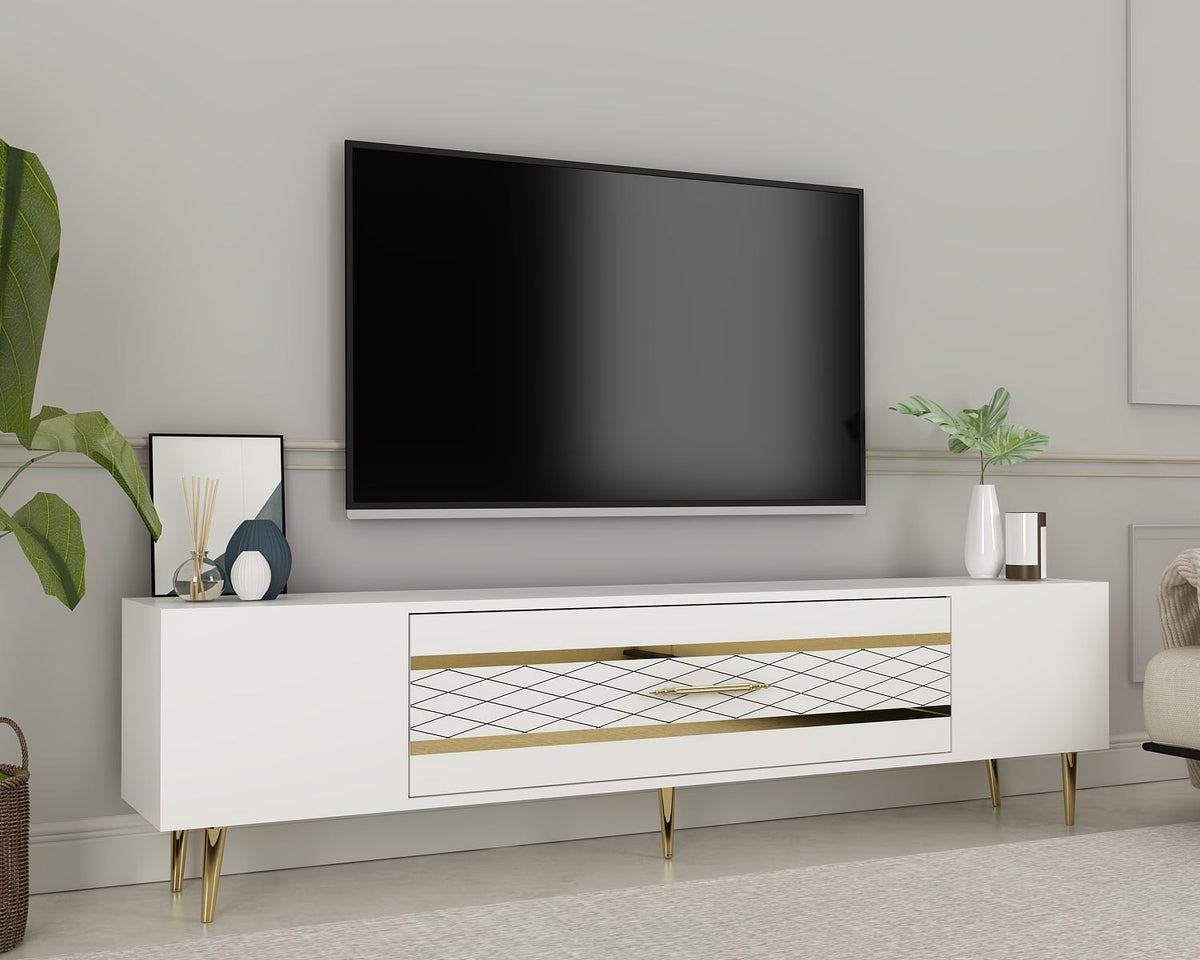 Έπιπλο Τηλεόρασης TV Βάση Σύνθεση Λευκό Χρυσό | 475OLV2996