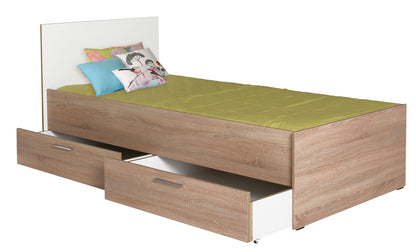 Μονό Κρεβάτι 90x190 cm με 2 Συρτάρια Αποθήκευσης σε Χρώμα Sonoma & Λευκό | 479ADR1139