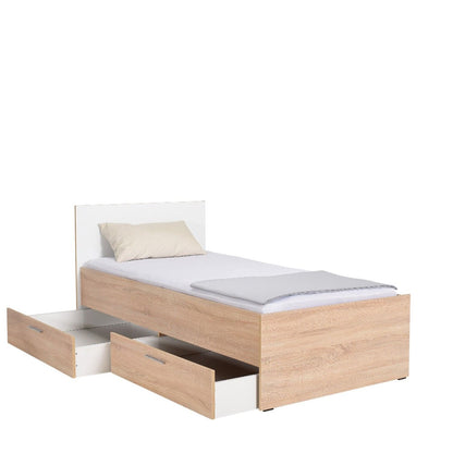 Μονό Κρεβάτι 90x190 cm με 2 Συρτάρια Αποθήκευσης σε Χρώμα Sonoma & Λευκό | 479ADR1139