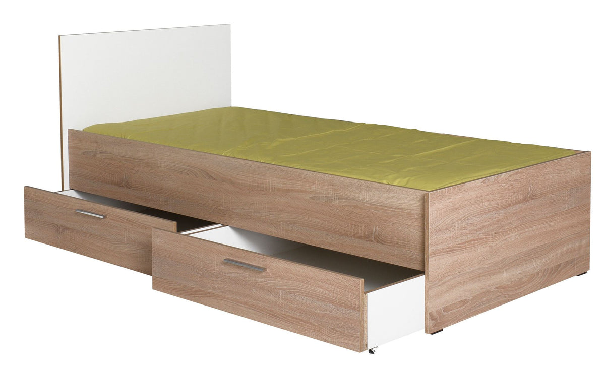 Μονό Κρεβάτι 90x190 cm με 2 Συρτάρια Αποθήκευσης σε Χρώμα Sonoma & Λευκό | 479ADR1139