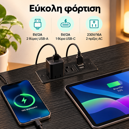 Κομοδίνο με LED, 3 Συρτάρια, Πρίζες & USB/Type-C 40×30×76 εκ. Μαύρο  LG-S303BH02