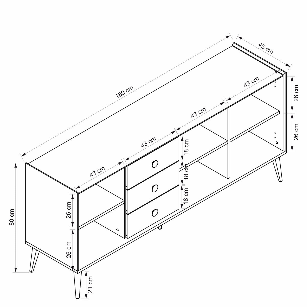 Μπουφές Λευκό 180x45x80cm | 506MNR1320