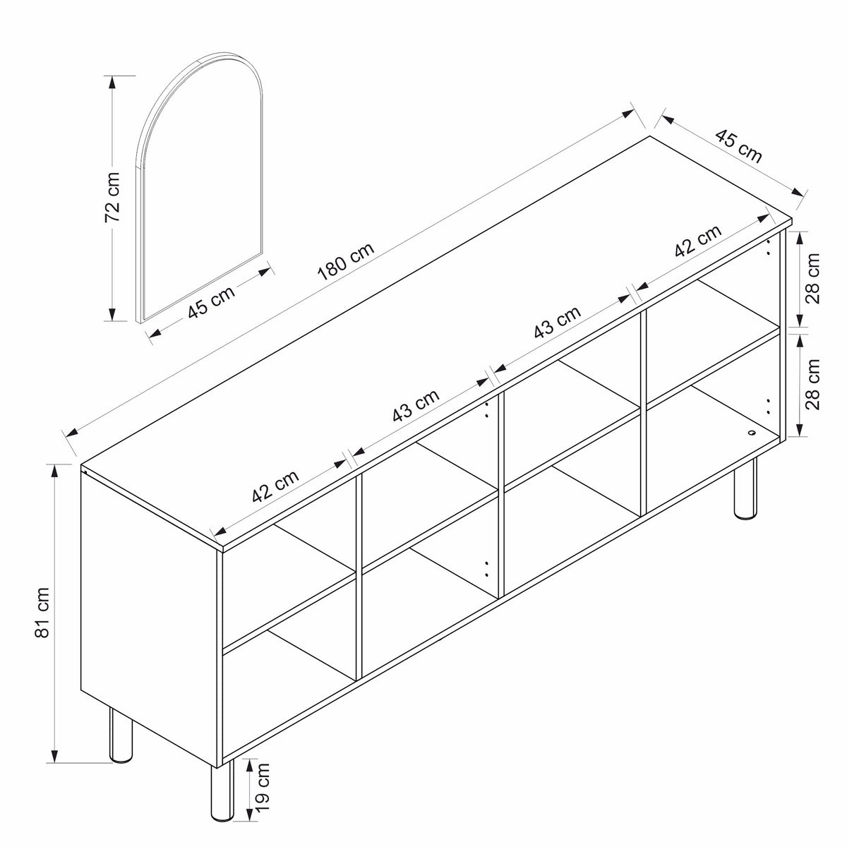 Μπουφές Λευκό 180x45x81cm | 506MNR1326