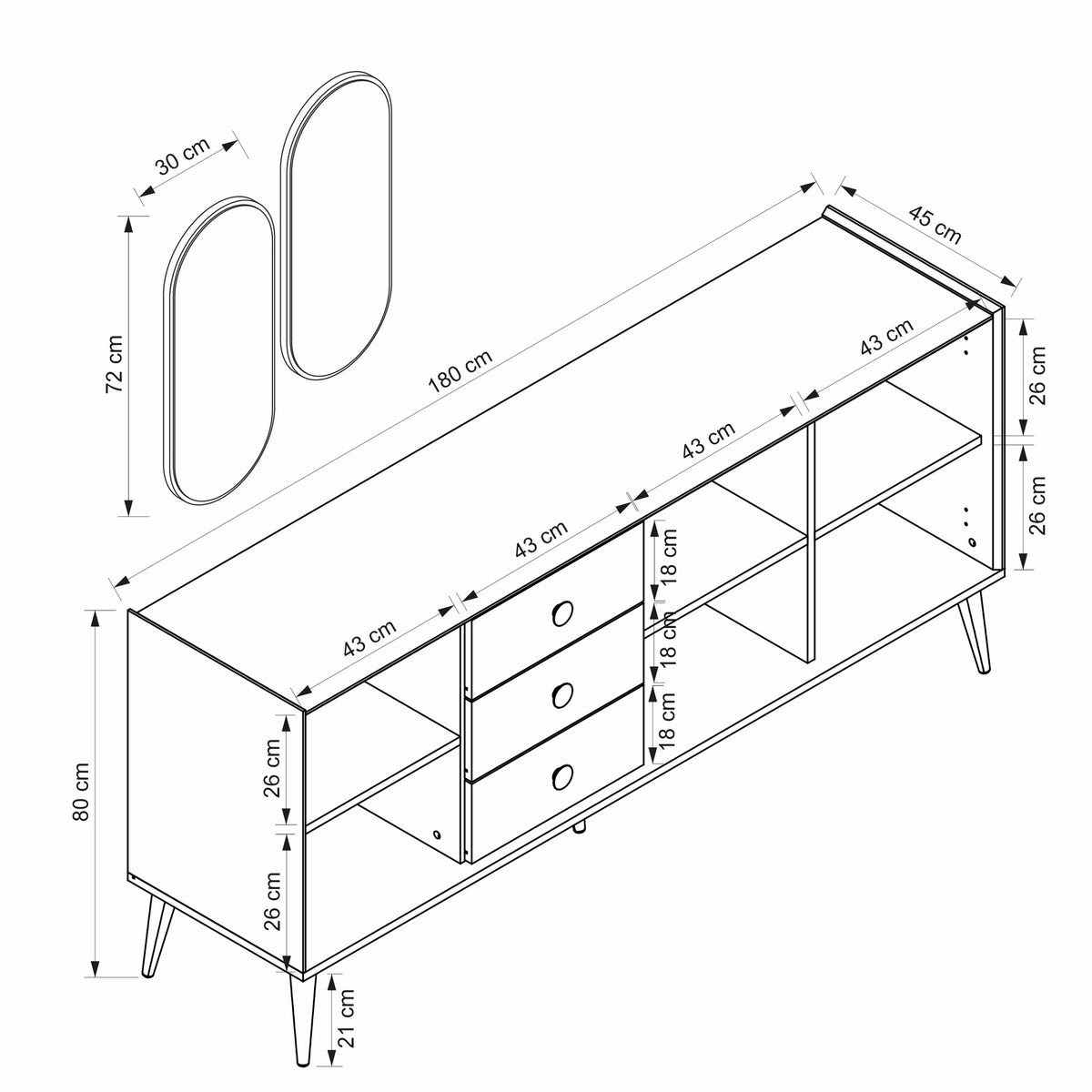 Μπουφές Λευκό 180x45x80cm | 506MNR1328