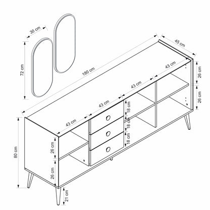 Μπουφές Λευκό 180x45x80cm | 506MNR1328