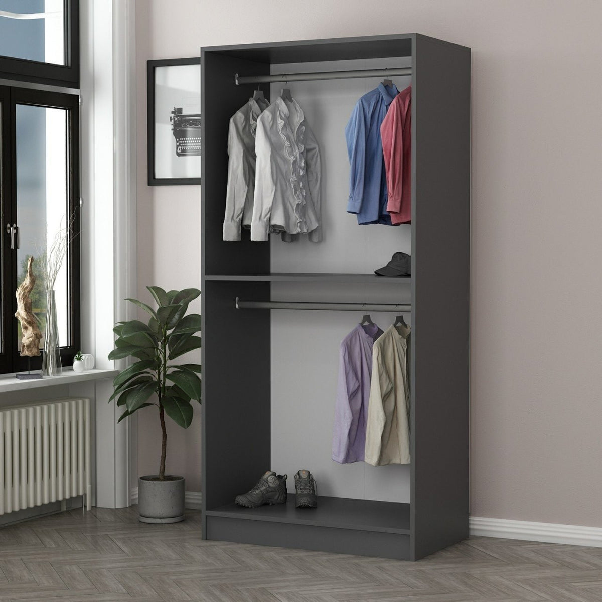 Ντουλάπα 90x210x52 εκ Ανθρακί 506MNR2159
