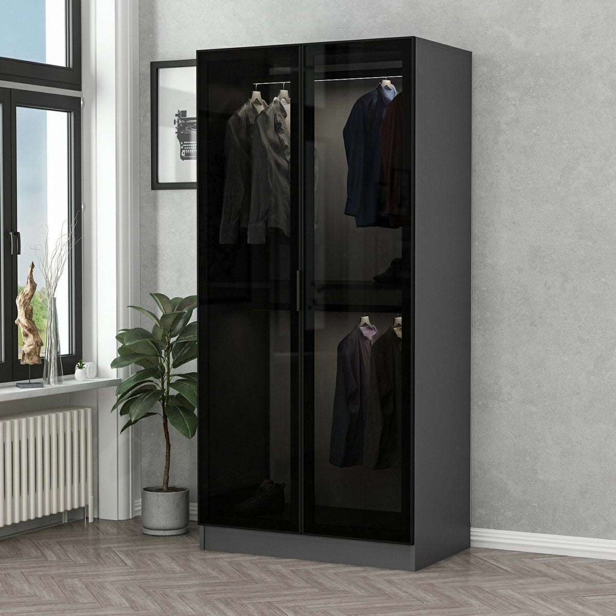 Ντουλάπα 90x190x52 εκ Black Anthracite 506MNR2164