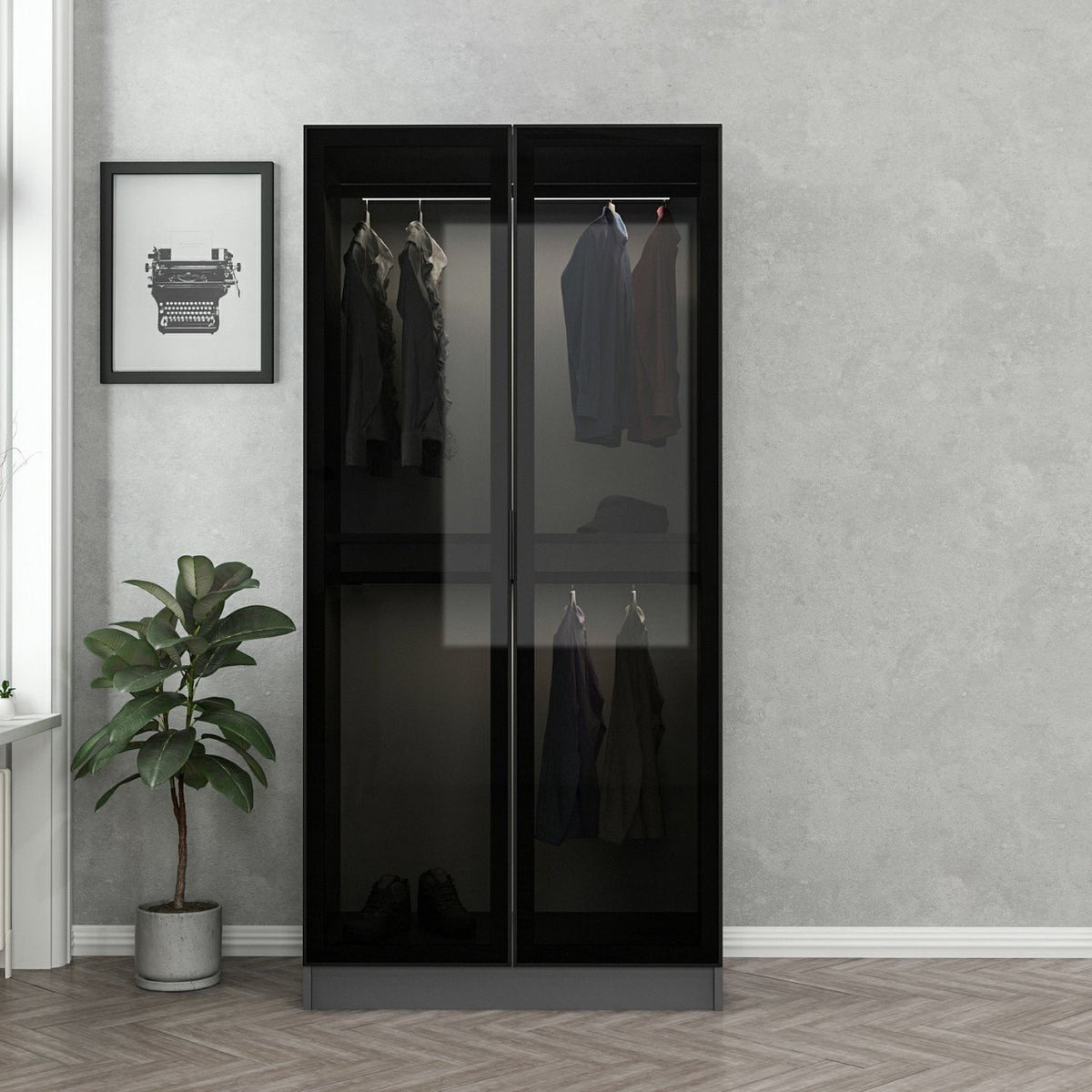 Ντουλάπα 90x210x52 εκ Black Anthracite 506MNR2165