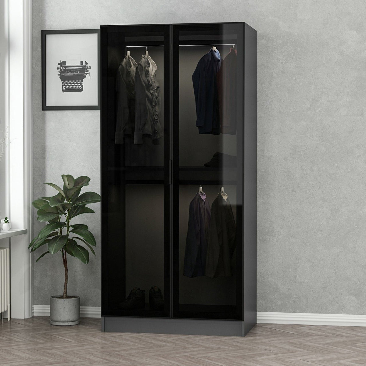 Ντουλάπα 90x210x52 εκ Black Anthracite 506MNR2165