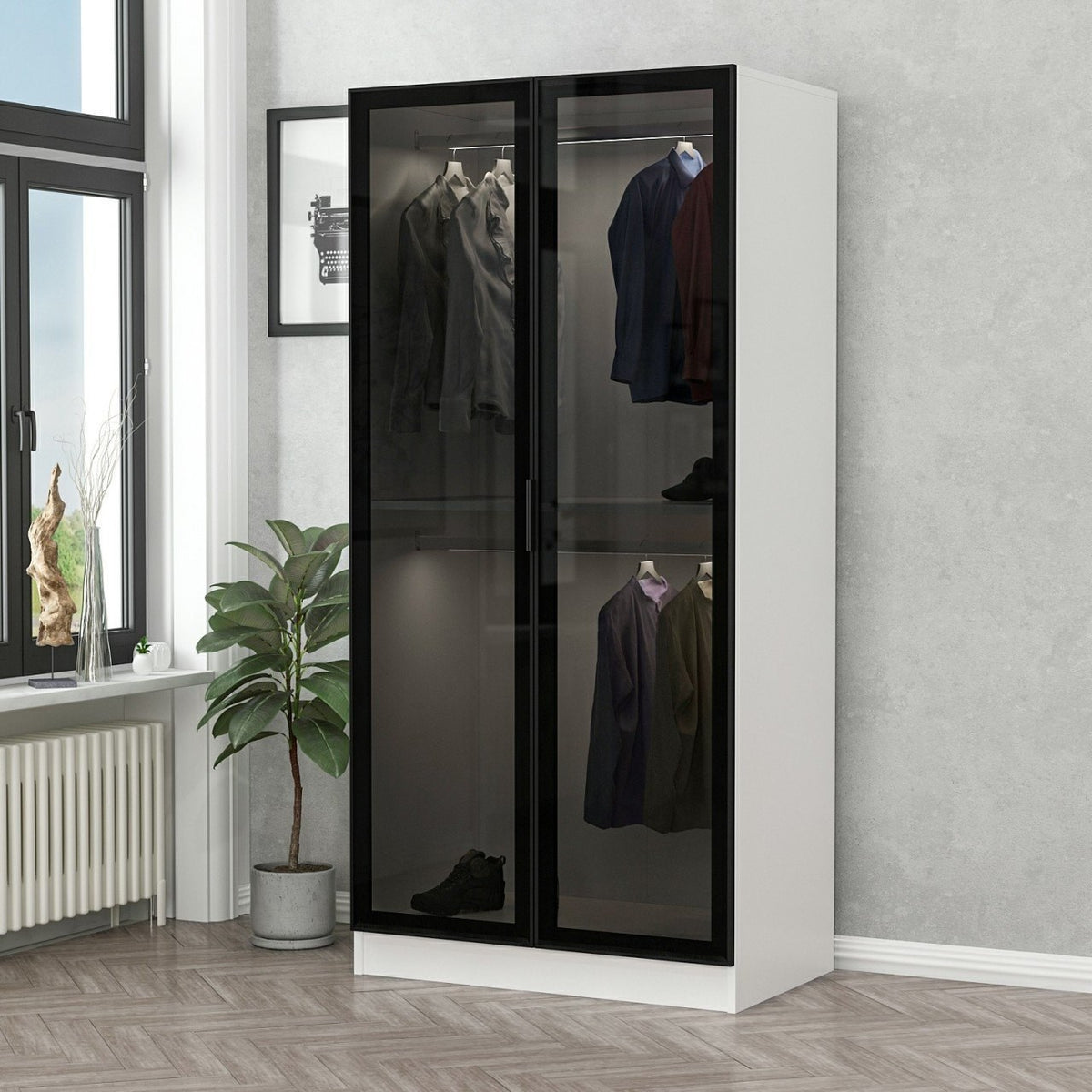 Ντουλάπα 90x190x52 εκ Black White 506MNR2166
