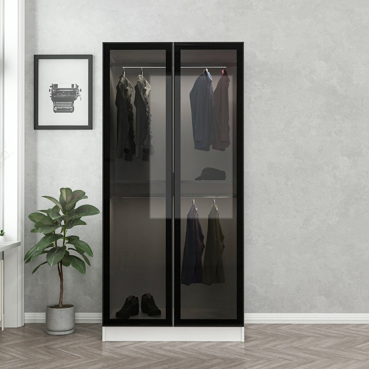 Ντουλάπα 90x190x52 εκ Black White 506MNR2166
