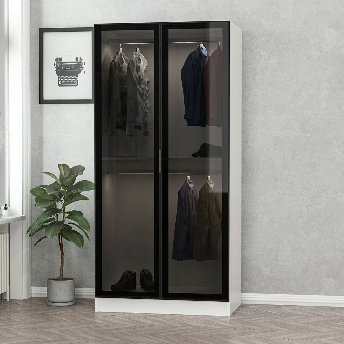 Ντουλάπα 90x190x52 εκ Black White 506MNR2166