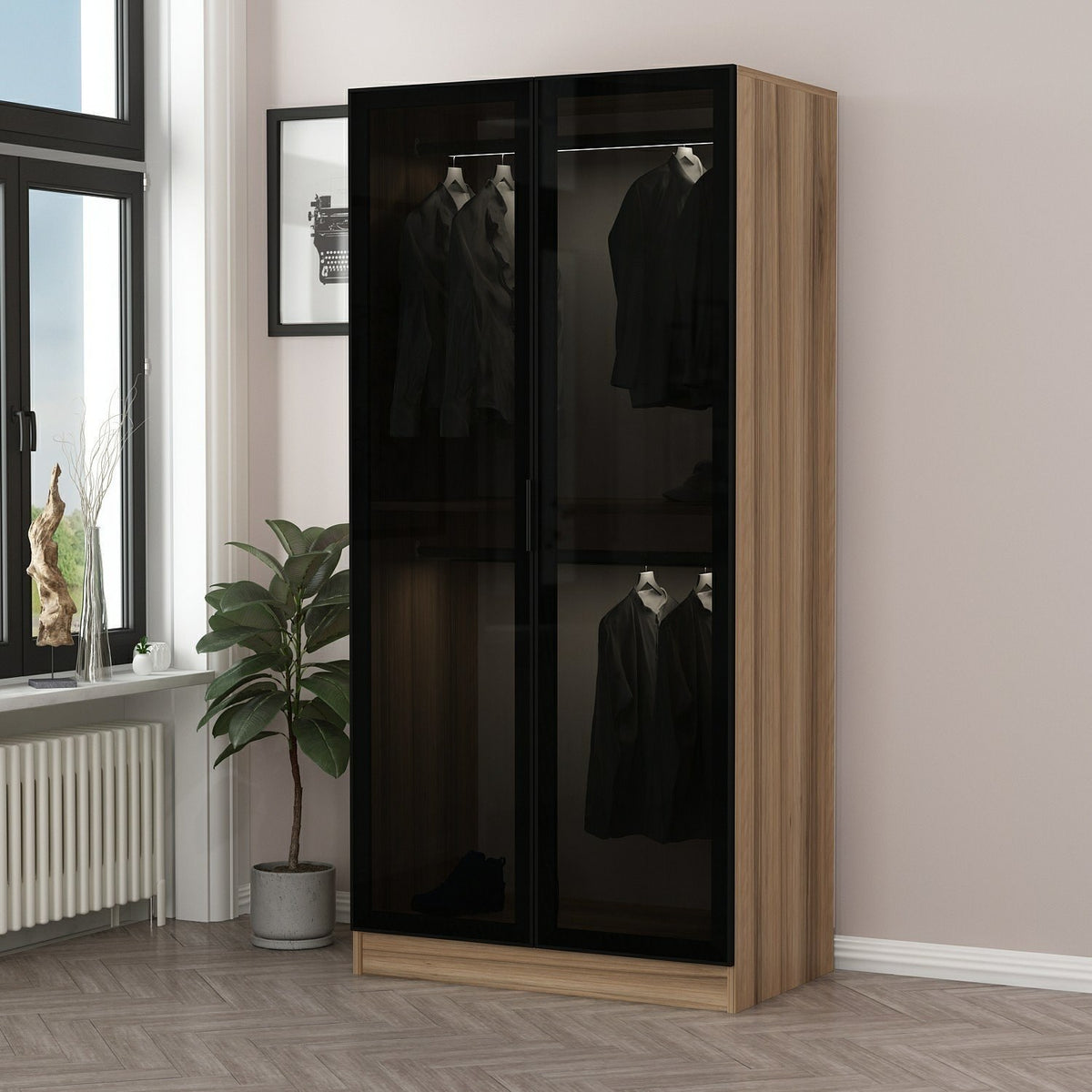 Ντουλάπα 90x210x52 εκ Golden Oak Dark Grey 506MNR2176