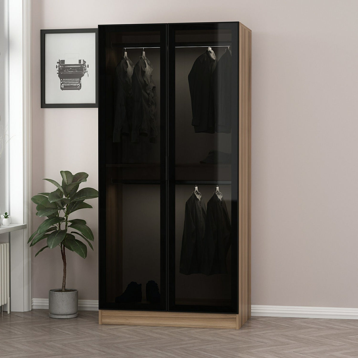 Ντουλάπα 90x210x52 εκ Golden Oak Dark Grey 506MNR2176
