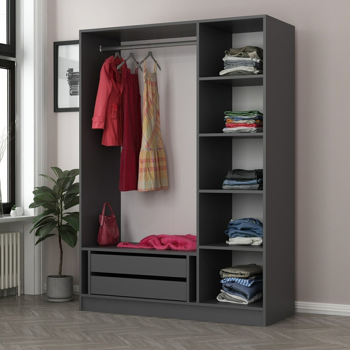 Ντουλάπα 135x190x52 εκ Ανθρακί 506MNR2265