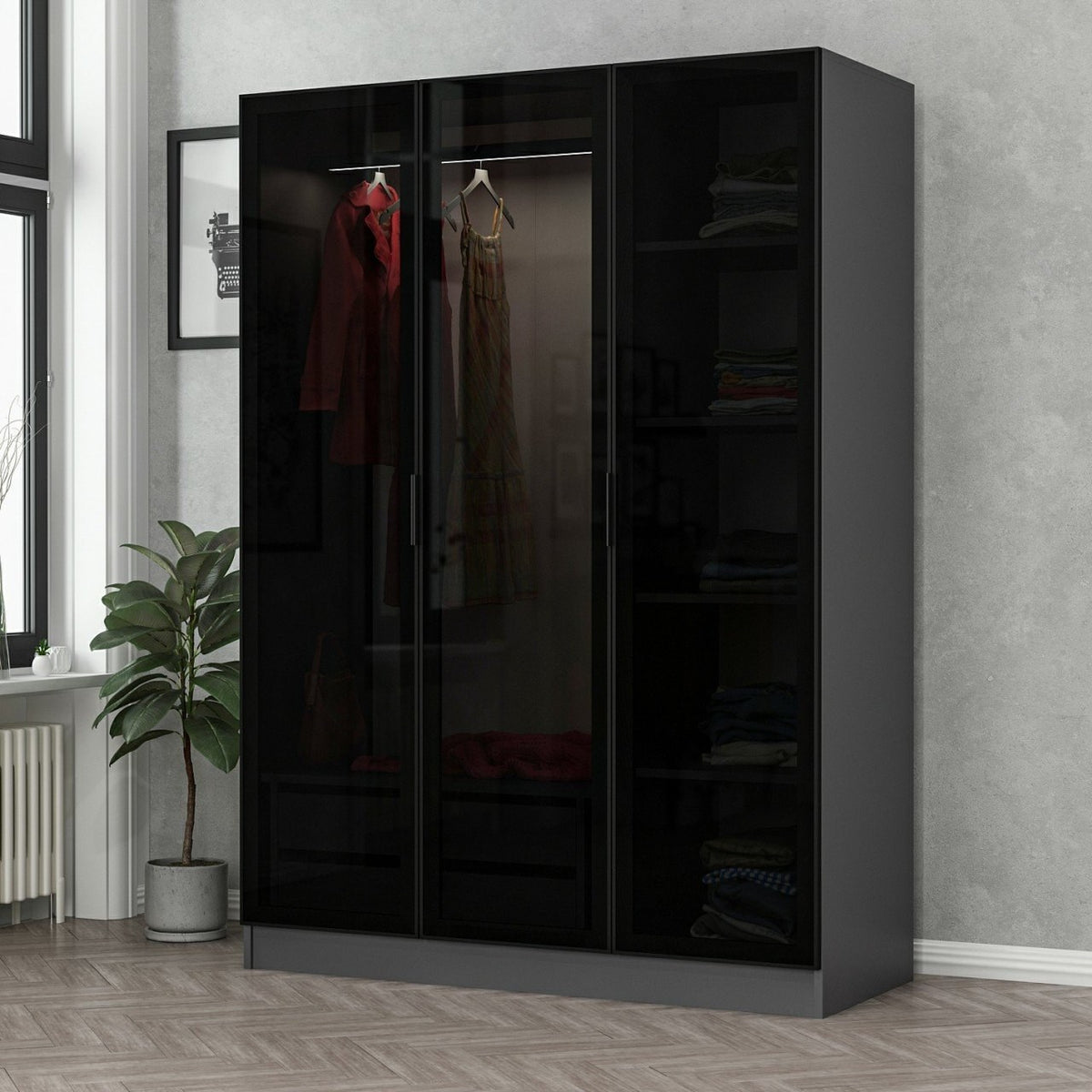 Ντουλάπα 135x190x52 εκ Anthracite Black 506MNR2271