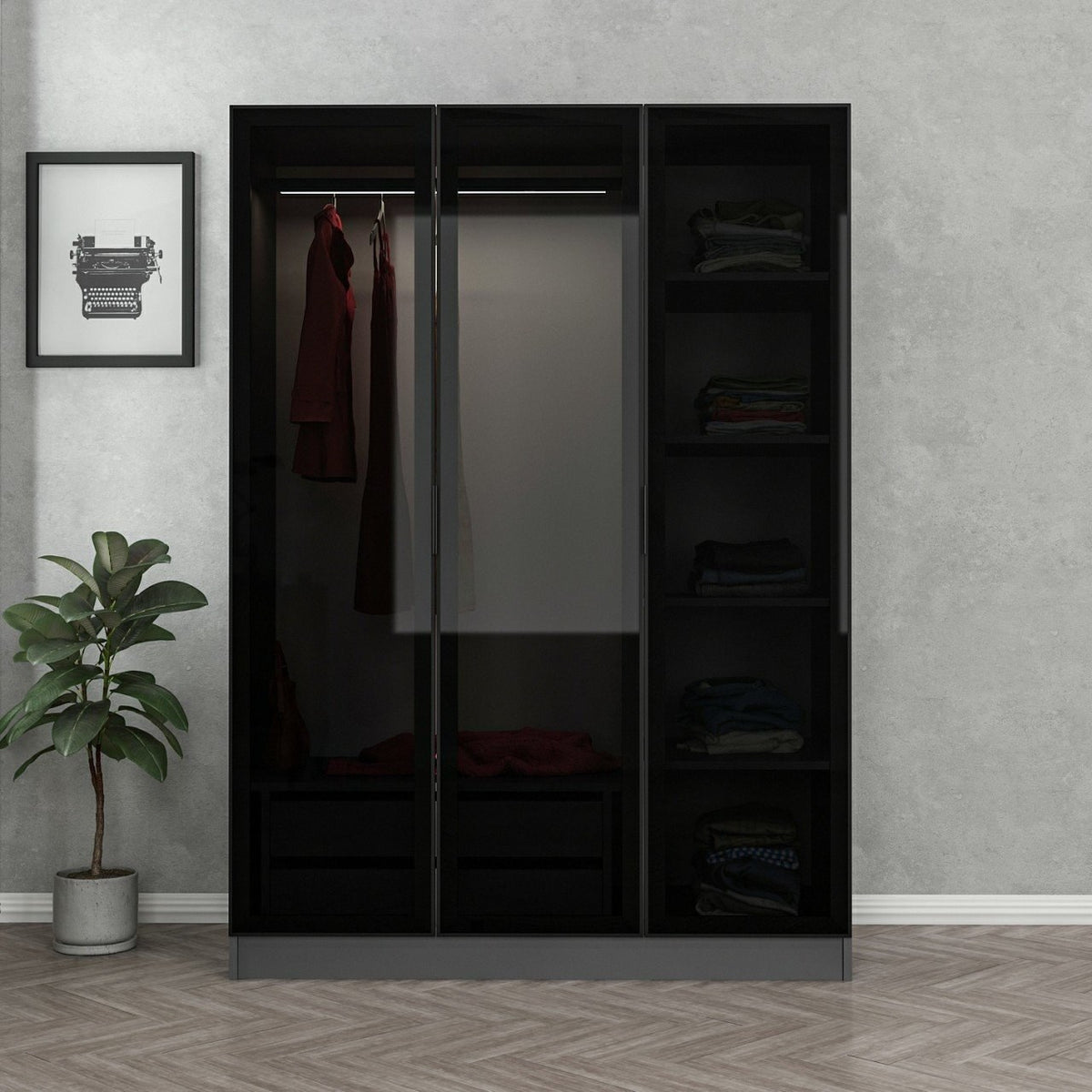Ντουλάπα 135x190x52 εκ Anthracite Black 506MNR2271