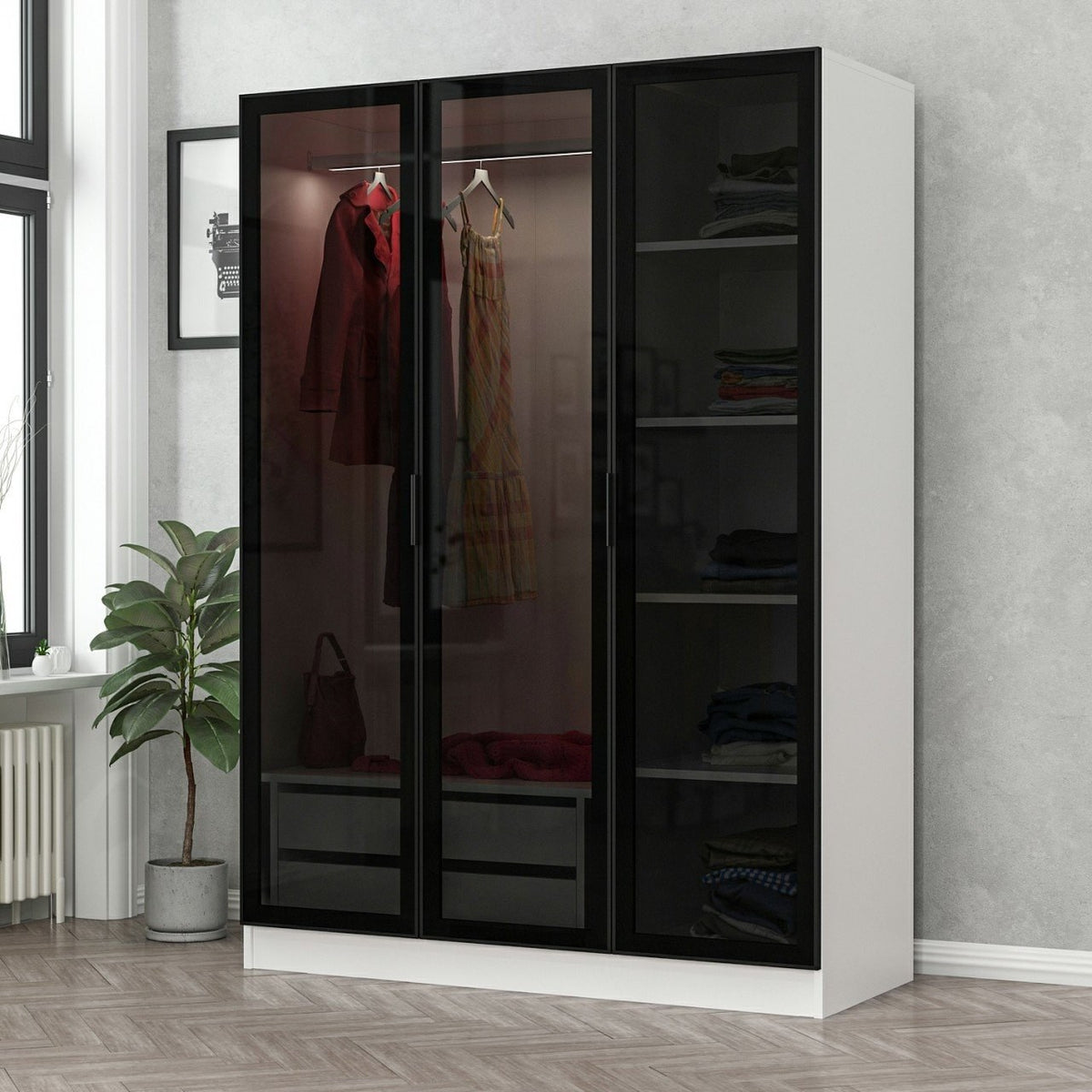 Ντουλάπα 135x190x52 εκ White Black 506MNR2273