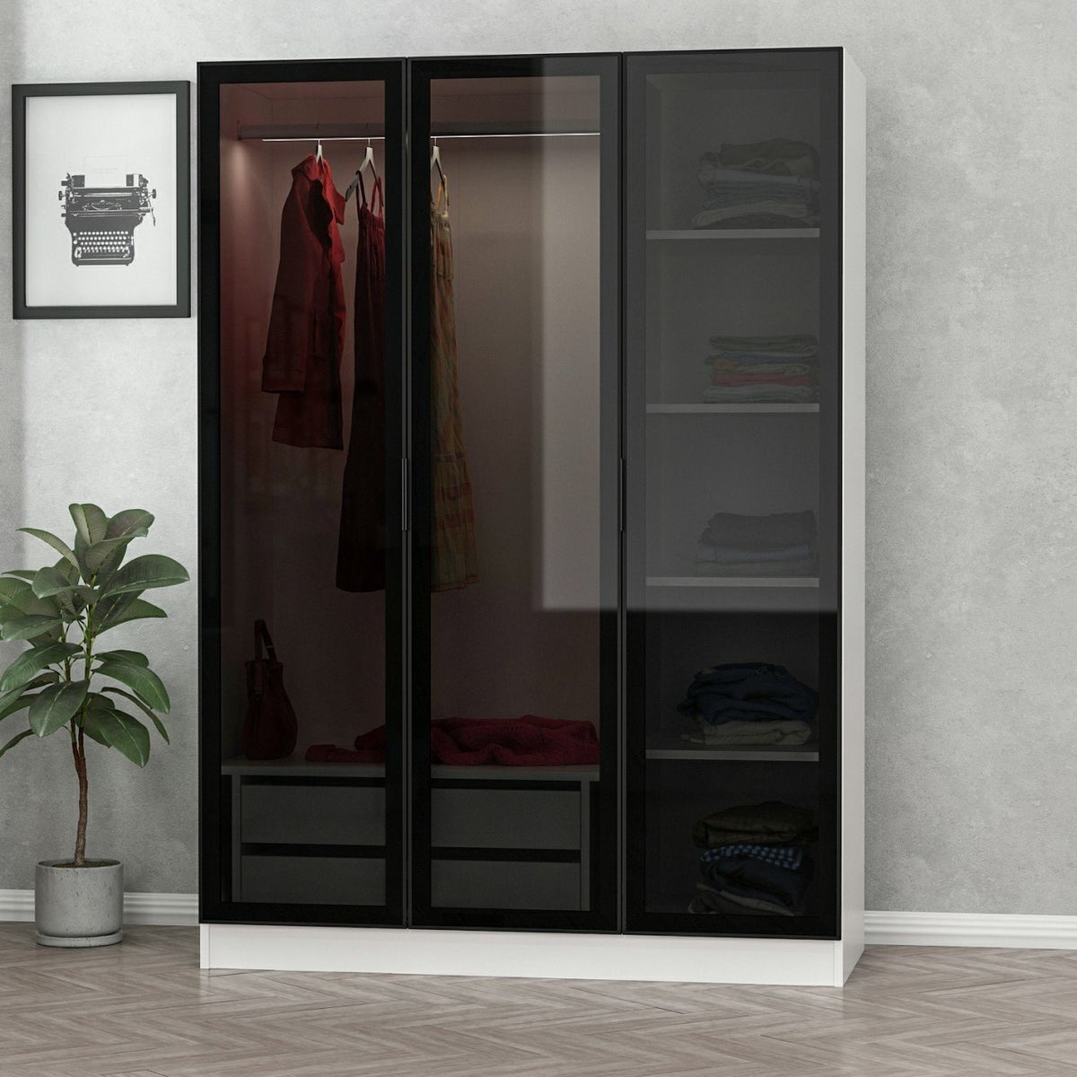 Ντουλάπα 135x210x52 εκ White Black 506MNR2274