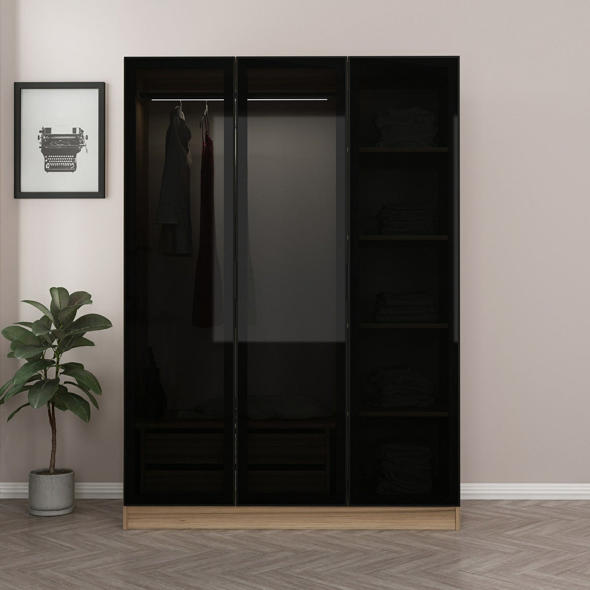 Ντουλάπα 135x210x52 εκ Golden Oak Dark Grey 506MNR2285