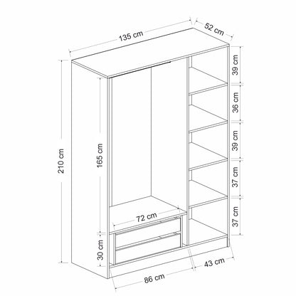 Ντουλάπα 135x210x52 εκ Golden Oak Dark Grey 506MNR2285