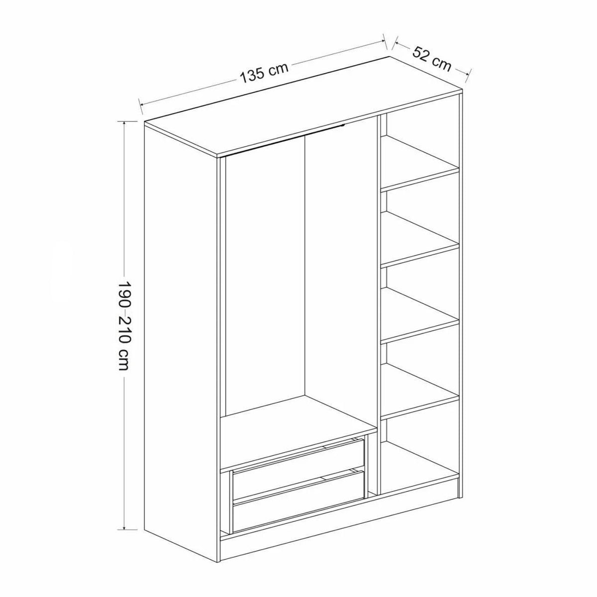 Ντουλάπα 135x190x52 εκ Λευκό 506MNR2405