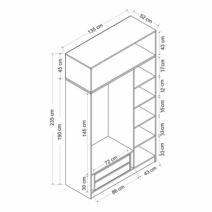 Ντουλάπα 135x235x52 εκ Ανθρακί 506MNR2413