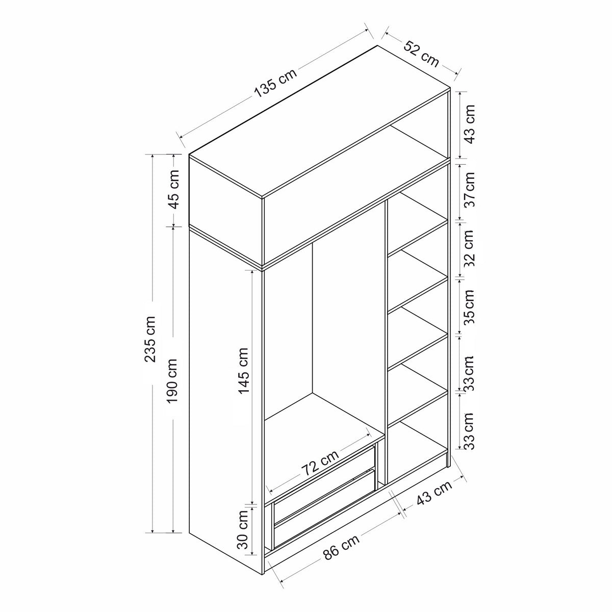 Ντουλάπα 135x235x52 εκ Dore 506MNR2421